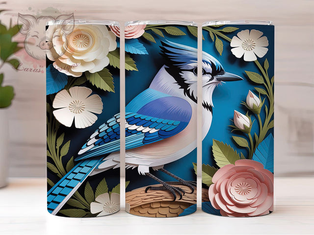 3D Blue Jay Magnolia Flower Tumbler, Magnolia Flower Wrap, 20Oz Skinny Tumbler, Nature Bird Sublimation, Elegant Floral Design, Vibrant Garden Tumbler, Spring Wildlife Wrap Sublimation Lara' s Designs 