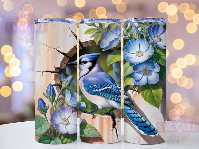 3D Blue Jay Winter Tumbler, Winter Bird, 3D Design, Wildlife Wrap, Seasonal Tumbler, 20oz Tumbler, Sublimation Print Sublimation SvggirlplusArt 