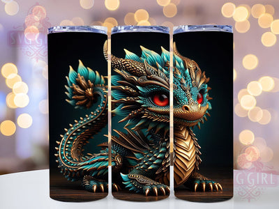 3D Blue Metallic Fantasy Dragon Tumbler, Blue Metallic Wrap, 20Oz Skinny Tumbler, Fantasy Dragon Sublimation, Shiny Dragon Design, Mythical Beast Tumbler, Metallic Fantasy Wrap Sublimation SvggirlplusArt 