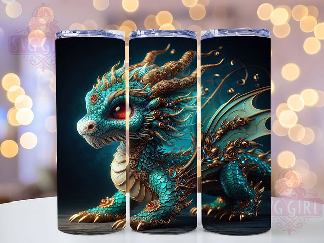 3D Blue Metallic Fantasy Dragon Tumbler, Blue Metallic Wrap, 20Oz Skinny Tumbler, Fantasy Dragon Sublimation, Shiny Dragon Design, Mythical Beast Tumbler, Metallic Fantasy Wrap Sublimation SvggirlplusArt 