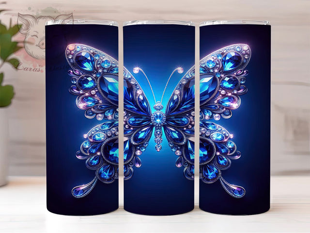 3D Blue Realistic Butterfly Tumbler Wrap, 20oz Tumbler Sublimation, Realistic Butterfly Design, Holographic Butterfly Art, Nature Aesthetic Tumbler, Vibrant Insect Wrap Sublimation Lara' s Designs 