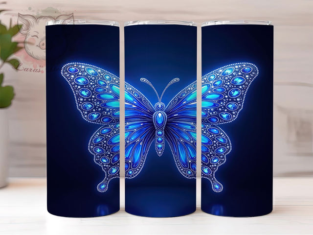 3D Blue Realistic Butterfly Tumbler Wrap, 20oz Tumbler Sublimation, Realistic Butterfly Design, Holographic Butterfly Art, Nature Aesthetic Tumbler, Vibrant Insect Wrap Sublimation Lara' s Designs 