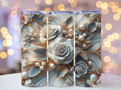 3D Blue Rose Floral Tumbler, Blue Roses Theme, Seamless Bloom Wrap, Elegant Botanical Design, Romantic Chic Style, Artistic Garden Print, Vibrant Nature Motif, 20Oz Tumbler, Sublimation Sublimation SvggirlplusArt 