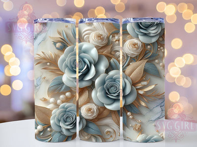 3D Blue Rose Floral Tumbler, Blue Roses Theme, Seamless Bloom Wrap, Elegant Botanical Design, Romantic Chic Style, Artistic Garden Print, Vibrant Nature Motif, 20Oz Tumbler, Sublimation Sublimation SvggirlplusArt 
