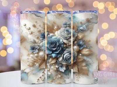 3D Blue Rose Floral Tumbler, Blue Roses Theme, Seamless Bloom Wrap, Elegant Botanical Design, Romantic Chic Style, Artistic Garden Print, Vibrant Nature Motif, 20Oz Tumbler, Sublimation Sublimation SvggirlplusArt 