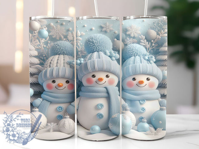 3D Blue Snowman Christmas Tumbler, Christmas Snowman Wrap, Festive Blue Sublimation Design, 20oz Snowman Holiday Tumbler, Whimsical Winter Mug, Cute Blue Christmas Cup, Frosty Snowman Art Sublimation ToriDesigns 