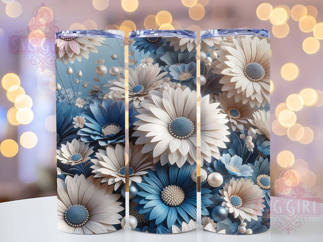 3D Blue White Daisy Tumbler, Blue White Flower Tumbler, Whimsical Daisy Wrap, Elegant Floral Wrap, Vibrant Daisy Wrap, Sublimation Design, Trendy Gift Idea Sublimation SvggirlplusArt 