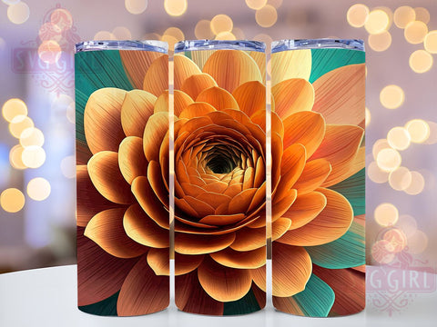 3D Blue Yellow Floral Tumbler, Floral Tumbler Wrap, 20oz Sublimation Design, Flower Pattern Tumbler, Botanical Tumbler Wrap, Digital Download Tumbler Design, Seamless Floral Tumbler Wrap Sublimation SvggirlplusArt 