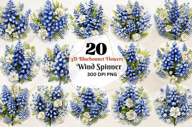 3D Bluebonnet Flowers Wind Spinner Sublimation Regulrcrative 