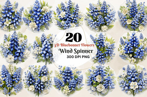 3D Bluebonnet Flowers Wind Spinner Sublimation Regulrcrative 