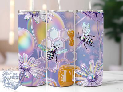3D Boho Honeycomb Bee 20oz Tumbler, Honeycomb Pattern, Boho Style, Bumblebees, Gerbera Flowers, 20oz Wrap, PNG File Sublimation ToriDesigns 