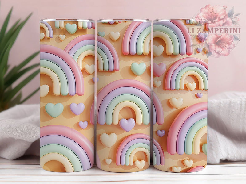3D Boho Rainbow Heart Tumbler, 3D Rainbow Heart, Colorful Pattern, Valentine Theme, Romantic Design, Vibrant Colors, 20Oz Tumbler, Sublimation Wrap Sublimation Li Zamperini 