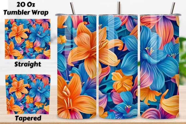 3D Bold Botanical Tumbler Wrap | Seamless Tumbler Wrap Sublimation FloridPrintables 