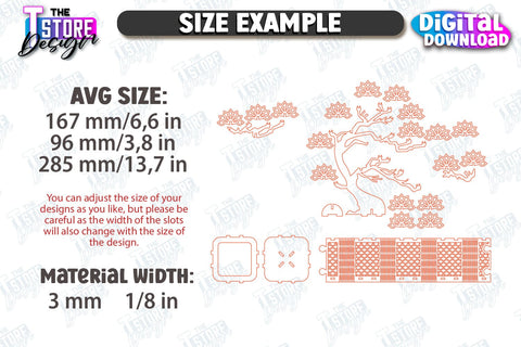 3D Bonsai Tree Laser Cut Bundle | DIY Wooden Constructor | Layout Plant Model | Plant Pot with Bonsai Tree | CNC Files SVG The T Store Design 