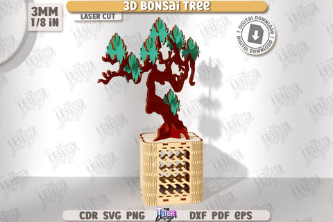 3D Bonsai Tree Laser Cut Bundle | DIY Wooden Constructor | Layout Plant Model | Plant Pot with Bonsai Tree | CNC Files SVG The T Store Design 