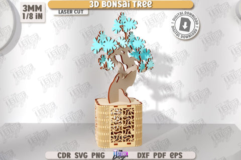 3D Bonsai Tree Laser Cut Bundle | DIY Wooden Constructor | Layout Plant Model | Plant Pot with Bonsai Tree | CNC Files SVG The T Store Design 