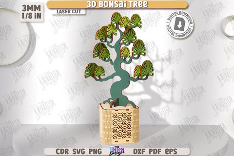 3D Bonsai Tree Laser Cut Bundle | DIY Wooden Constructor | Layout Plant Model | Plant Pot with Bonsai Tree | CNC Files SVG The T Store Design 