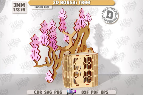 3D Bonsai Tree Laser Cut Bundle | DIY Wooden Constructor | Layout Plant Model | Plant Pot with Bonsai Tree | CNC Files SVG The T Store Design 