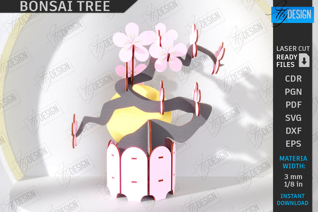 3D Bonsai Tree Laser Cut | DIY Wooden Constructor | Layout Bonsai Model | Plant Pot with Bonsai Tree | CNC File SVG Fly Design 