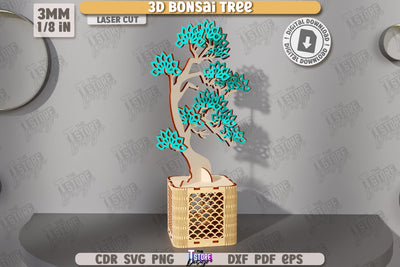 3D Bonsai Tree Laser Cut | DIY Wooden Constructor | Layout Plant Model | Plant Pot with Bonsai Tree | CNC File SVG The T Store Design 