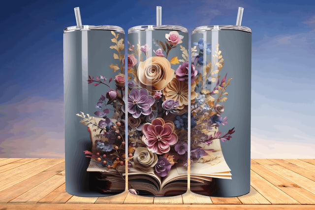 3D Book with Flower Png Tumbler Sublimation Regulrcrative 