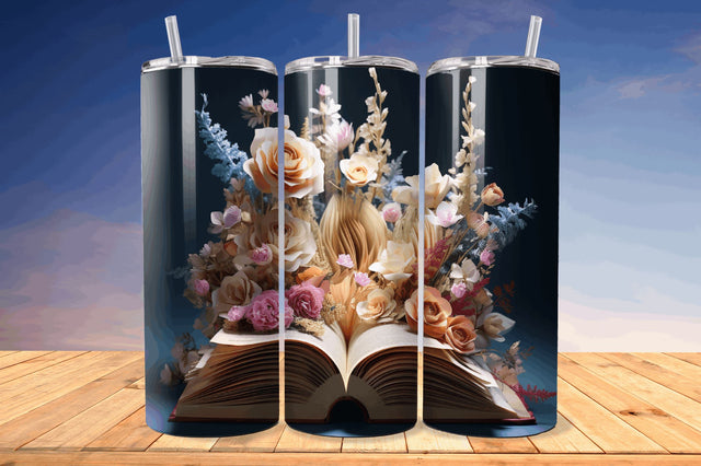 3D Book with Flower Png Tumbler Sublimation Regulrcrative 