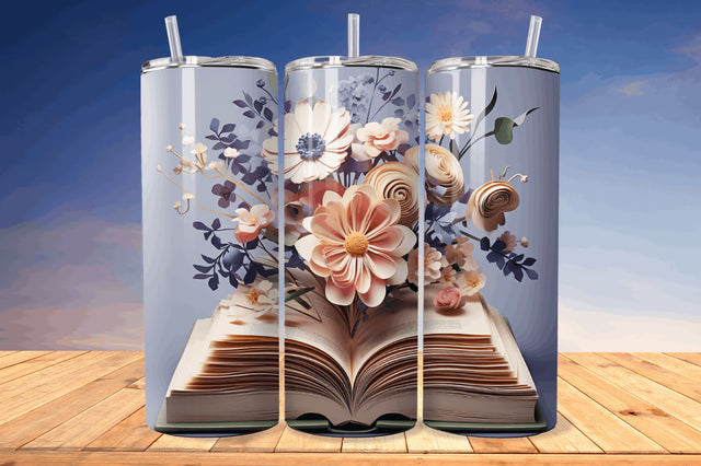 3D Book with Flower Png Tumbler Sublimation Regulrcrative 