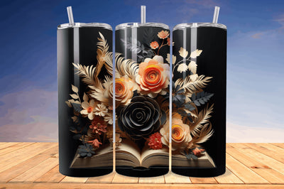3D Book with Flower Png Tumbler Sublimation Regulrcrative 