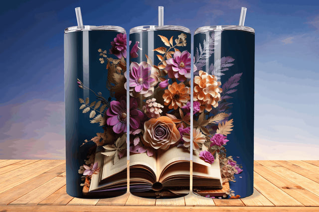 3D Book with Flower Png Tumbler Sublimation Regulrcrative 
