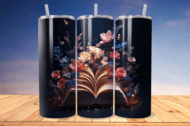 3D Book with Flower Png Tumbler Sublimation Regulrcrative 