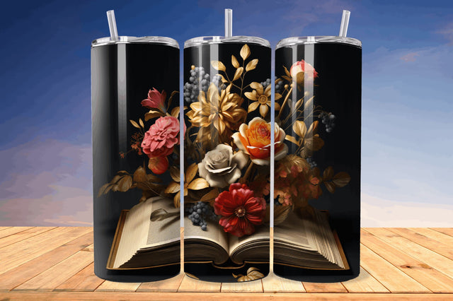 3D Book with Flower Png Tumbler Sublimation Regulrcrative 