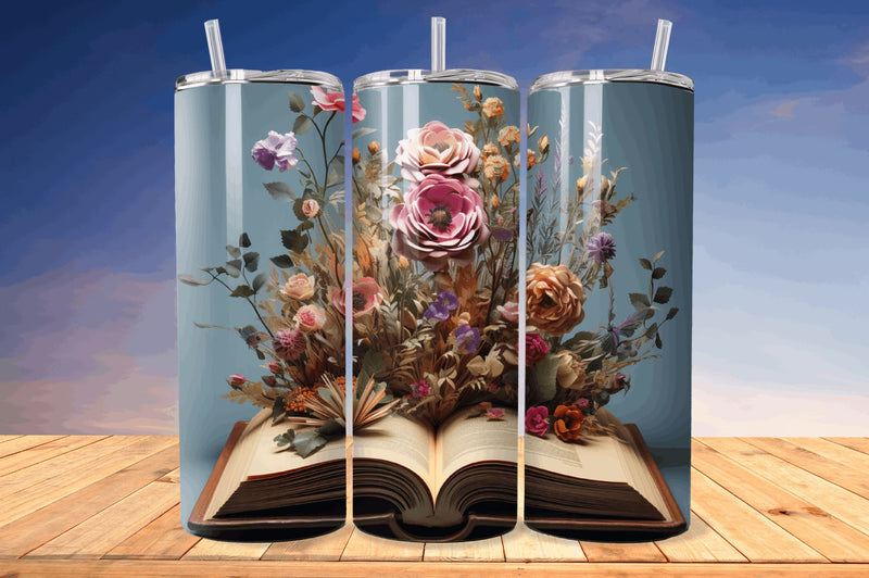 3D Book with Flower Png Tumbler Sublimation Regulrcrative 