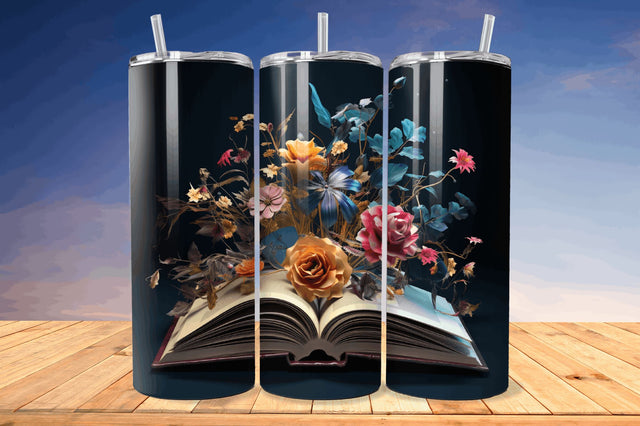 3D Book with Flower Png Tumbler Sublimation Regulrcrative 