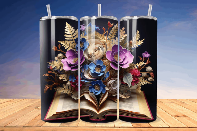 3D Book with Flower Png Tumbler Sublimation Regulrcrative 