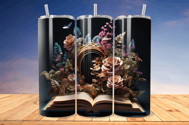3D Book with Flower Png Tumbler Sublimation Regulrcrative 