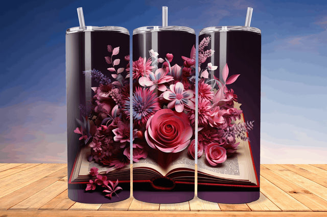 3D Book with Flower Png Tumbler Sublimation Regulrcrative 