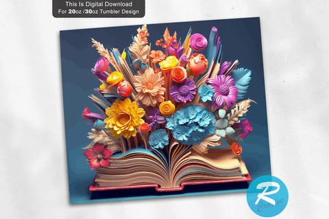 3D Books Flowers Colorful 20 Oz Tumbler Sublimation Regulrcrative 