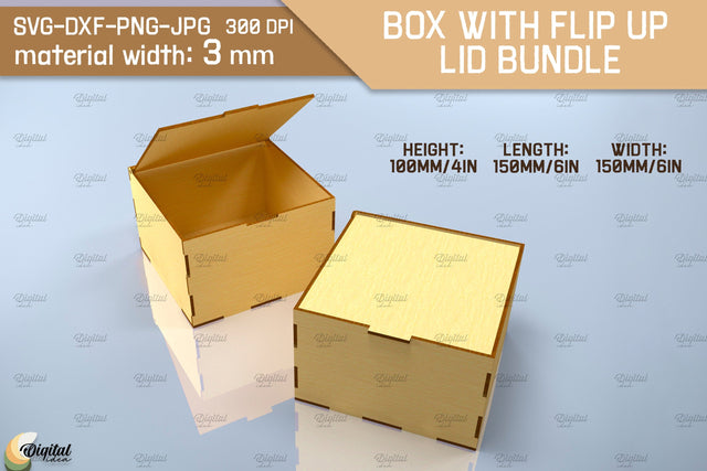 3D Box With Flip Up Lid. Storage Box Laser Cut. Favor Box SVG Evgenyia Guschina 