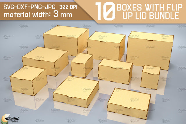 3D Boxes With Flip Up Lid Bundle. Storage Box Laser Cut SVG Evgenyia Guschina 