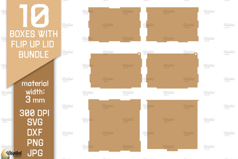 3D Boxes With Flip Up Lid Bundle. Storage Box Laser Cut SVG Evgenyia Guschina 