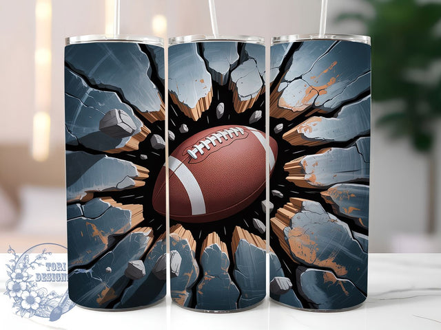 3D Breaking Wall Football Tumbler, Breaking Wall Cup, 20Oz Sublimation Wrap, Sports Action Drinkware, Gridiron Gift Idea, Athletic Mug Design, Touchdown Tumbler Sublimation ToriDesigns 