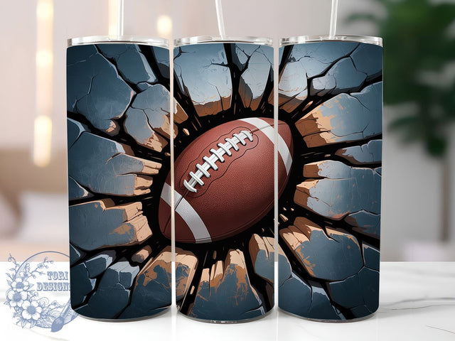 3D Breaking Wall Football Tumbler, Breaking Wall Cup, 20Oz Sublimation Wrap, Sports Action Drinkware, Gridiron Gift Idea, Athletic Mug Design, Touchdown Tumbler Sublimation ToriDesigns 