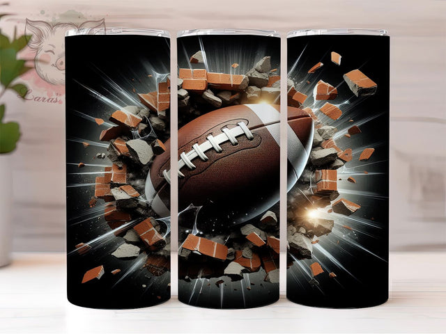 3D Breaking Wall Football Tumbler, Breaking Wall Tumbler, 20oz Sports Wrap, Football Fan Gift, Game Day Tumbler, Cracked Wall Football, Seamless Sublimation Wrap Sublimation Lara' s Designs 