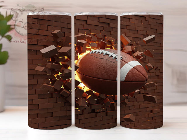 3D Breaking Wall Football Tumbler, Breaking Wall Tumbler, 20oz Sports Wrap, Football Fan Gift, Game Day Tumbler, Cracked Wall Football, Seamless Sublimation Wrap Sublimation Lara' s Designs 