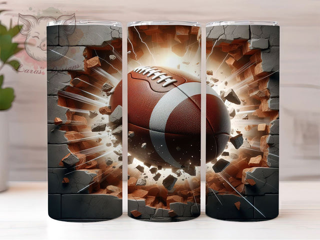 3D Breaking Wall Football Tumbler, Breaking Wall Tumbler, 20oz Sports Wrap, Football Fan Gift, Game Day Tumbler, Cracked Wall Football, Seamless Sublimation Wrap Sublimation Lara' s Designs 
