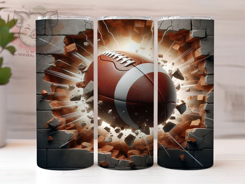 3D Breaking Wall Football Tumbler, Breaking Wall Tumbler, 20oz Sports Wrap, Football Fan Gift, Game Day Tumbler, Cracked Wall Football, Seamless Sublimation Wrap Sublimation Lara' s Designs 