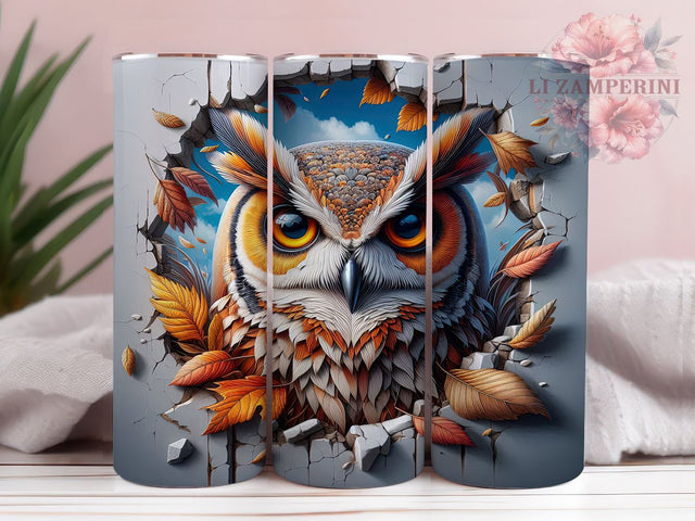 3D Broken Wall Owl Tumbler Wrap, Owl Sublimation Design, 20oz Tumbler Art, Digital Download Tumbler, Wildlife Tumbler Wrap, Unique Owl Gift, Rustic Owl Design, Nature Lover Sublimation Li Zamperini 