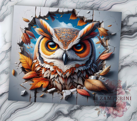 3D Broken Wall Owl Tumbler Wrap, Owl Sublimation Design, 20oz Tumbler Art, Digital Download Tumbler, Wildlife Tumbler Wrap, Unique Owl Gift, Rustic Owl Design, Nature Lover Sublimation Li Zamperini 