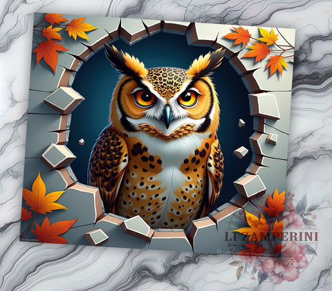 3D Broken Wall Owl Tumbler Wrap, Owl Sublimation Design, 20oz Tumbler Art, Digital Download Tumbler, Wildlife Tumbler Wrap, Unique Owl Gift, Rustic Owl Design, Nature Lover Sublimation Li Zamperini 