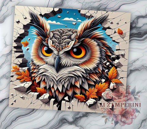 3D Broken Wall Owl Tumbler Wrap, Owl Sublimation Design, 20oz Tumbler Art, Digital Download Tumbler, Wildlife Tumbler Wrap, Unique Owl Gift, Rustic Owl Design, Nature Lover Sublimation Li Zamperini 